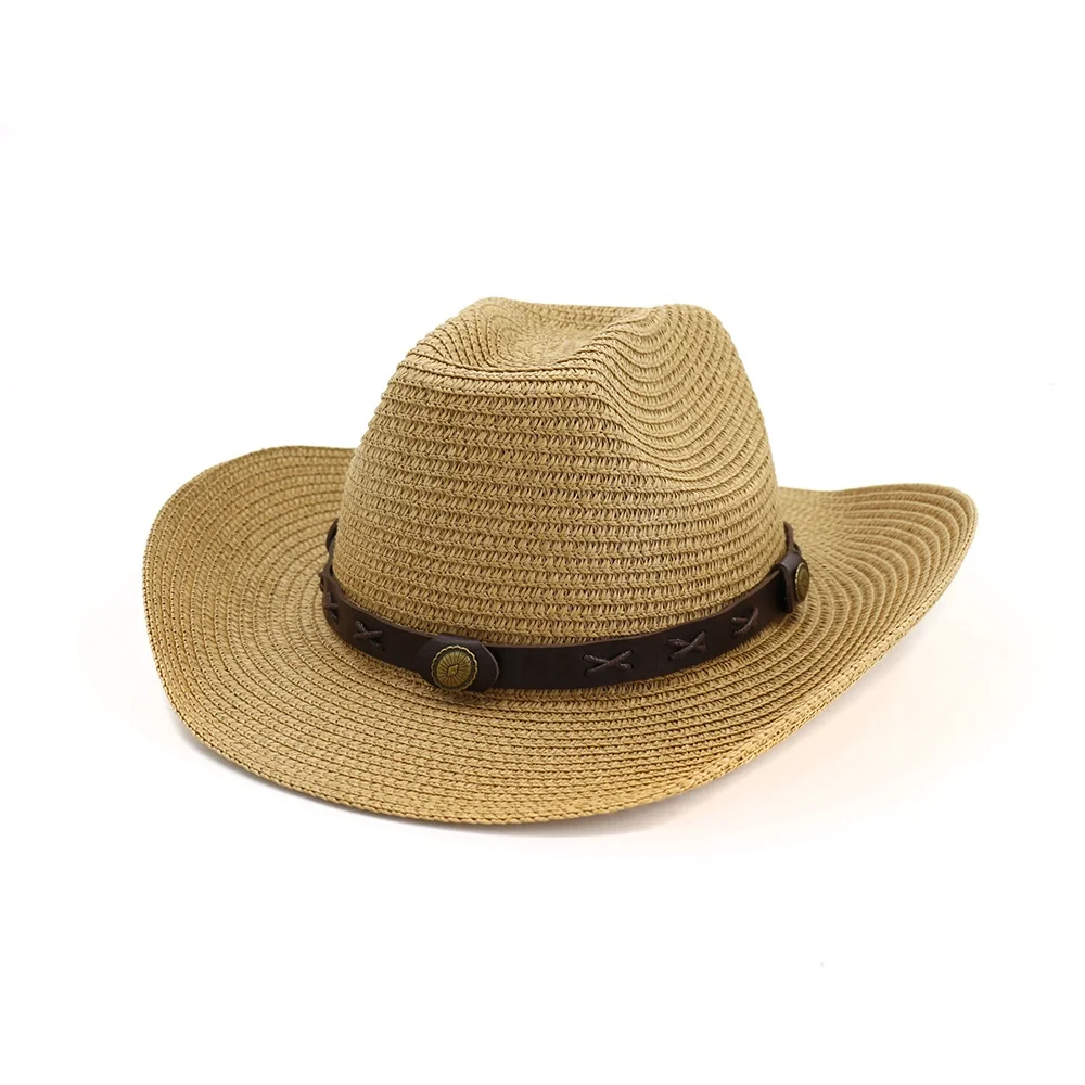Whole Sale Beach Sun Hat Classic Cowboy Straw Hat Topper Panama Hat Cheap