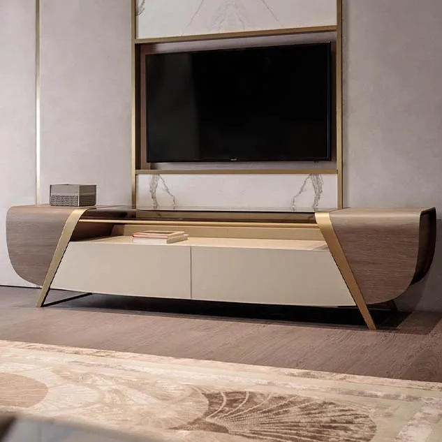 Stainless Steel Italian Meuble TV Unit Living Room Furniture Set TV Stands Wood Marble Table Modern TV Cabinet