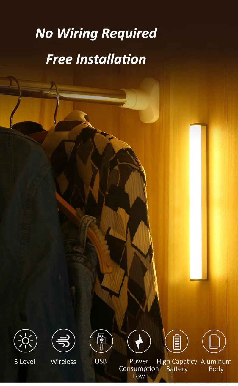 Battery Powered Security Cabinet Lighting 10 Led Motion Sensor Closet Light