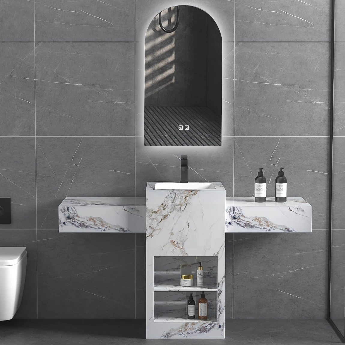 Hotel Home Bathroom Freestanding Marble Hand Wash Basin Lavabo Sintered Stone One Piece Pedestal Sink