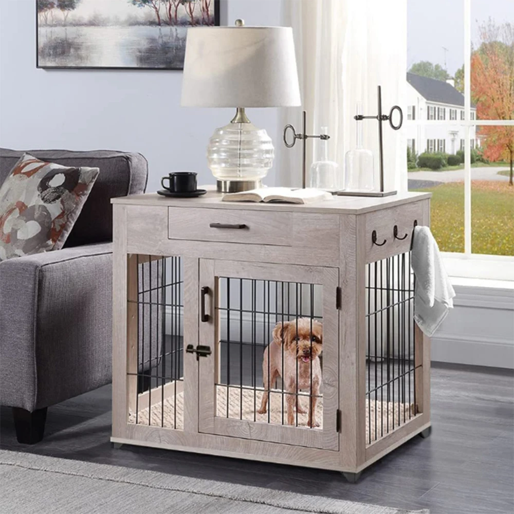 New Pet House Dog Crates Indoor Kennel Use Wood Furniture Style End Side Table Nightstand With Storage Drawer Crate Dog Kennel