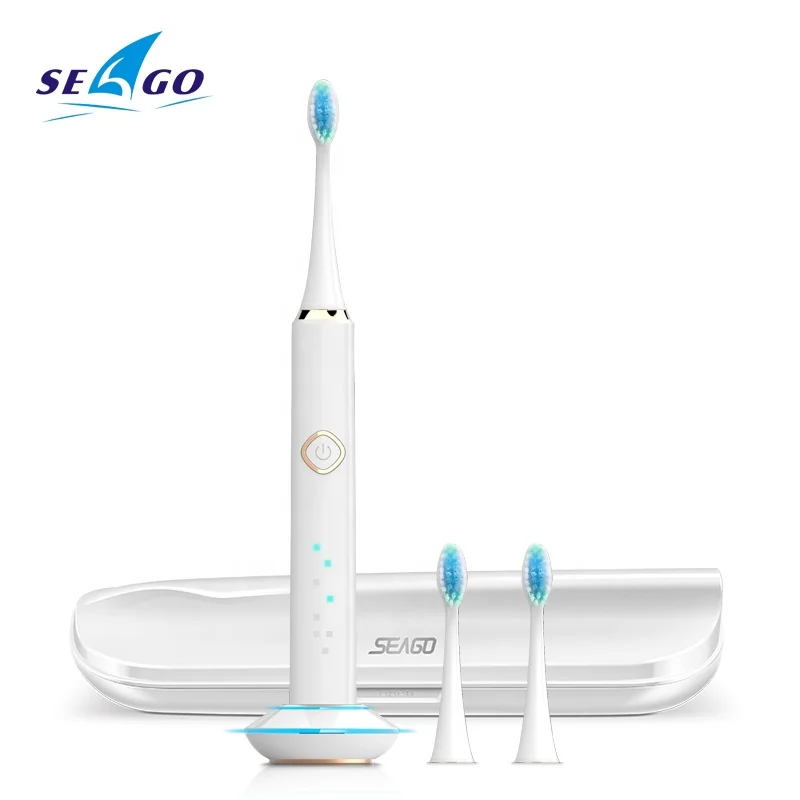 Seago SG-998 Rechargeable Portable Travel Sonic Electric Toothbrush Adult Personal Care Waterproof IPX 7 with Replacement Heads