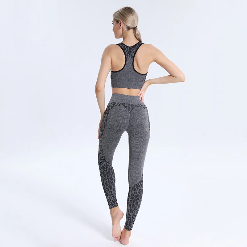Wholesale Women Leopart-print Seamless Suit High Waist Llift Hip Leggings Running Exercise Yoga Sets