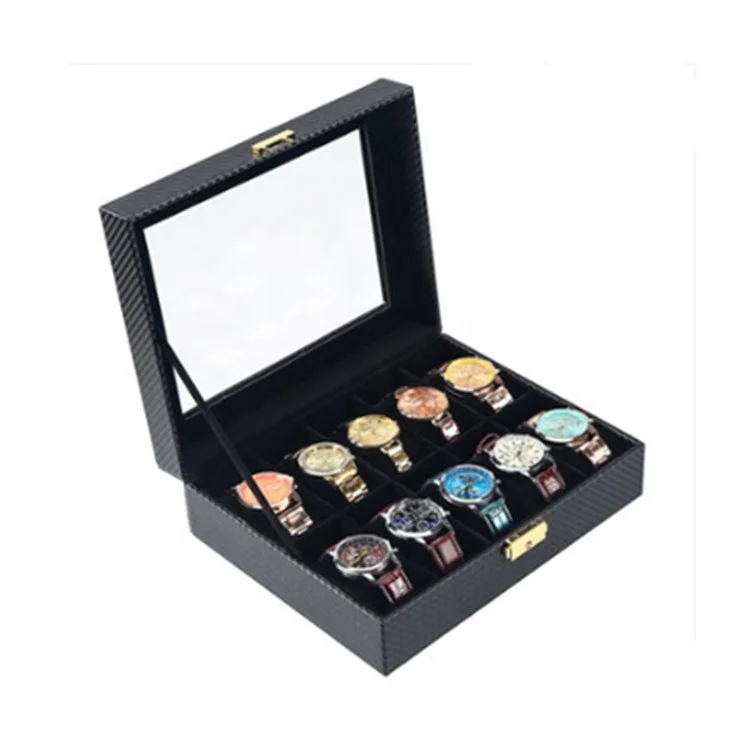 6 8 10 12 slot custom logo carbon fiber leather watch case box