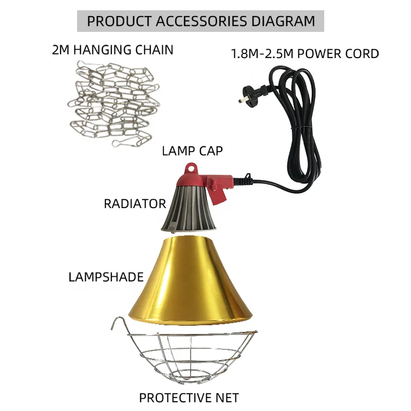 Оптовая продажа E27 нагревательная лампа 100W-250W животного и птицы инфракрасная Водонепроницаемая задумчивый тепла абажур для лампы с металлическим