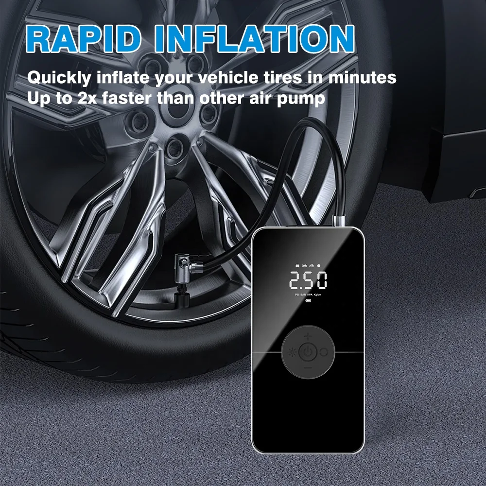 Fast Inflation Car Air Pump Electric Portable Car Tire Inflatable Wireless LCD Digital Inflator Tyre Inflator Pump