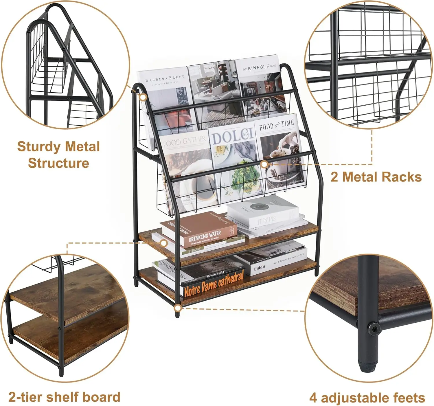 Four Tiers Floor Standing  Magazine Display Rack