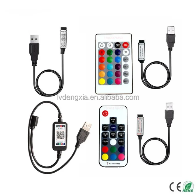 Mini USB plug RGB LED Controller 24 Keys Remote IR Control USB 5V For 3528 5050 SMD RGB LED Light Strip