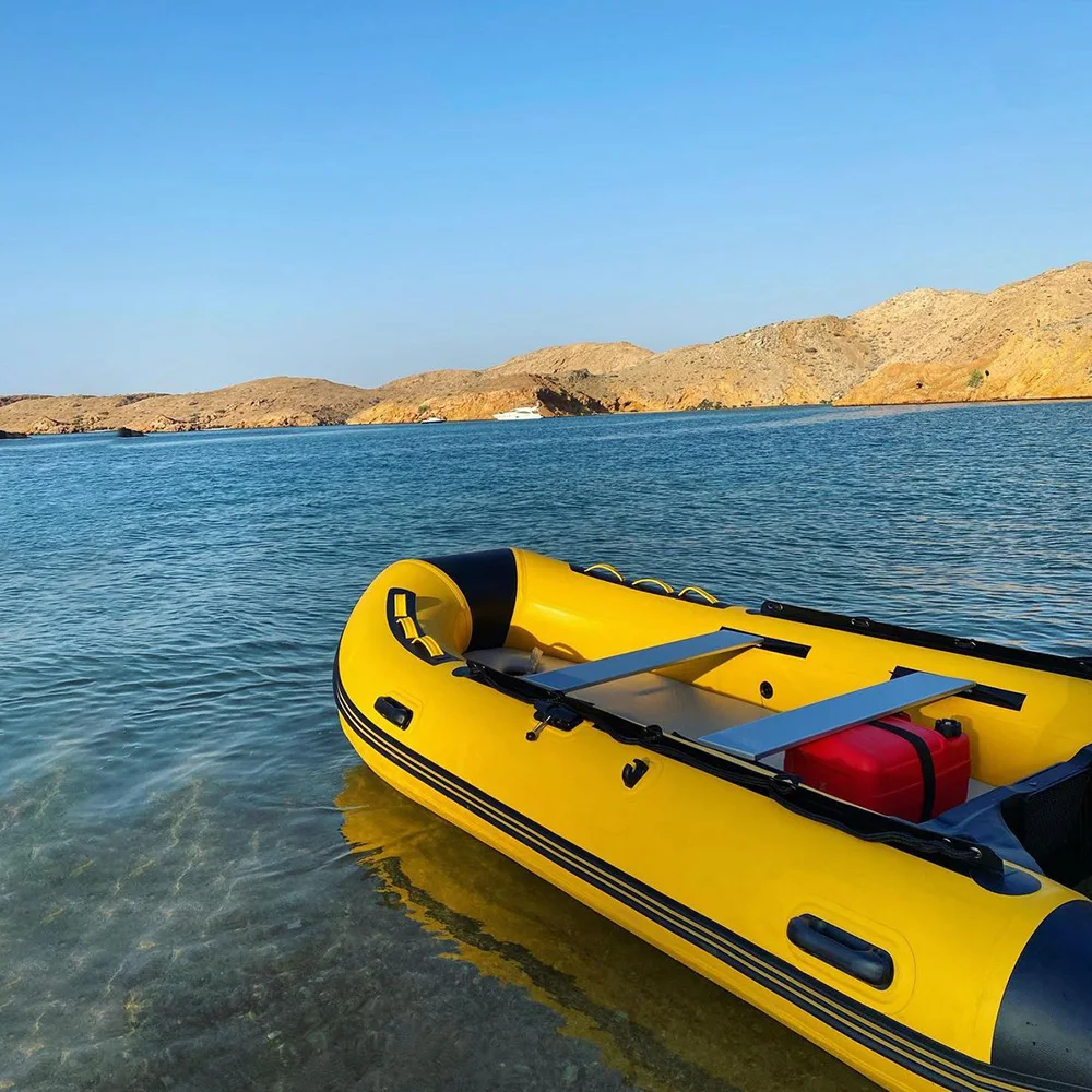 Durable PVC Hypalon Aluminum Floor Inflatable RIB Rescue Fishing Boats Pontoon Rowing Boat with Bimini Top and Ladder