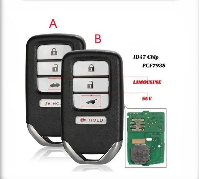 2016-2020 HR-V Fit 3+1 Button FSK313.8MHz Smart Remote Control Key SUV 47 CHIP FCC ID KR5V1X A2C8316180 HON66 For Honda