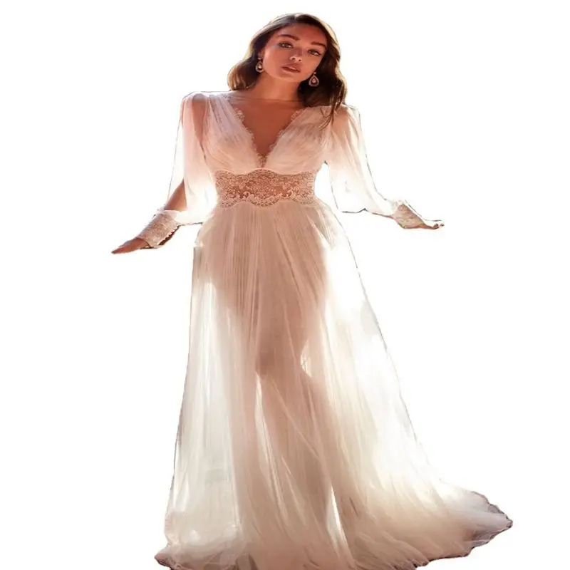 Sexy Deep V Neck Chiffon Cocktail Dresses Party Dress Women Wholesale Prom Long Sleeve Evening Dresses for Wedding