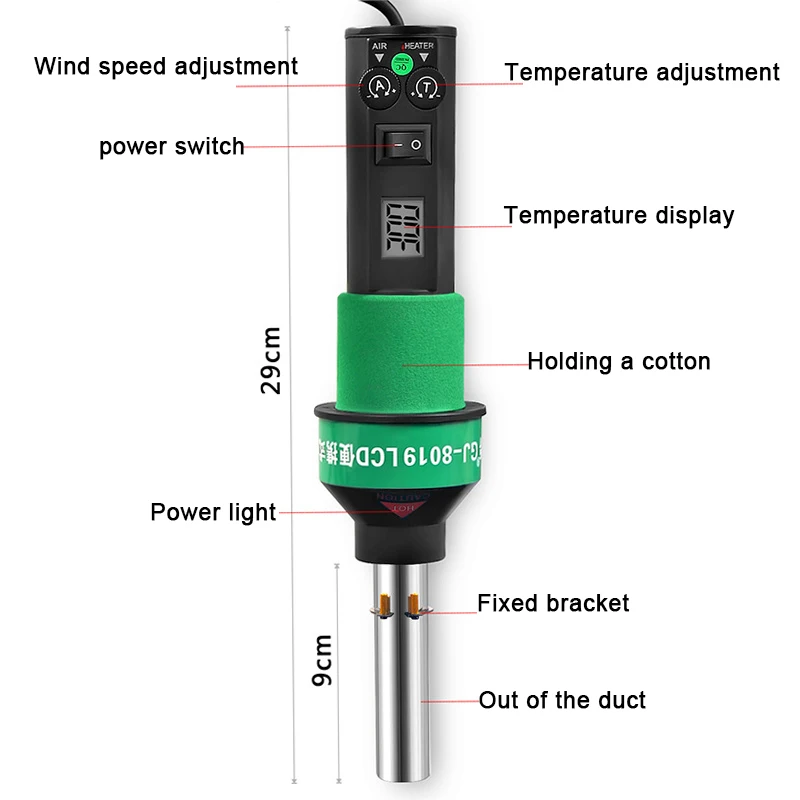 450-700W Hot Air Gun Rework Soldering Kit Adjustable Temperature for PGA/BGA/SMT Shrink Wrap Degumming DIY Renovation