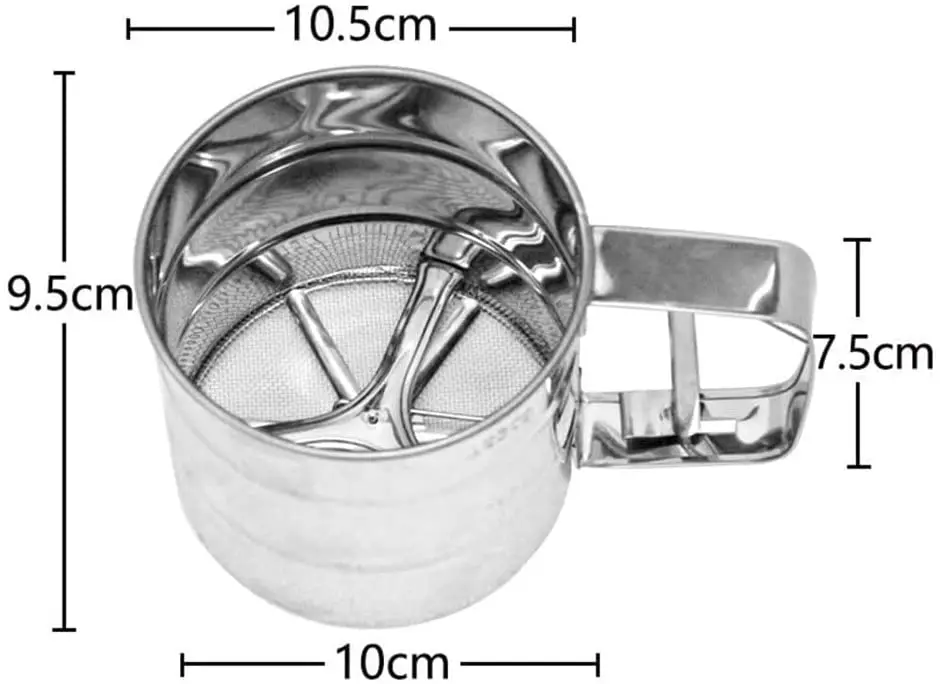 Stainless Steel Mesh Flour Sifter Mechanical Baking Icing Sugar Shaker Sieve Cup Baking Pastry Tools Powder Flour Sieve