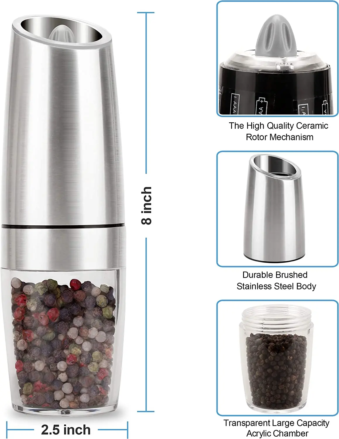 Electric gravity salt and pepper grinder set creative spice jar rechargeable Black pepper mill grinder
