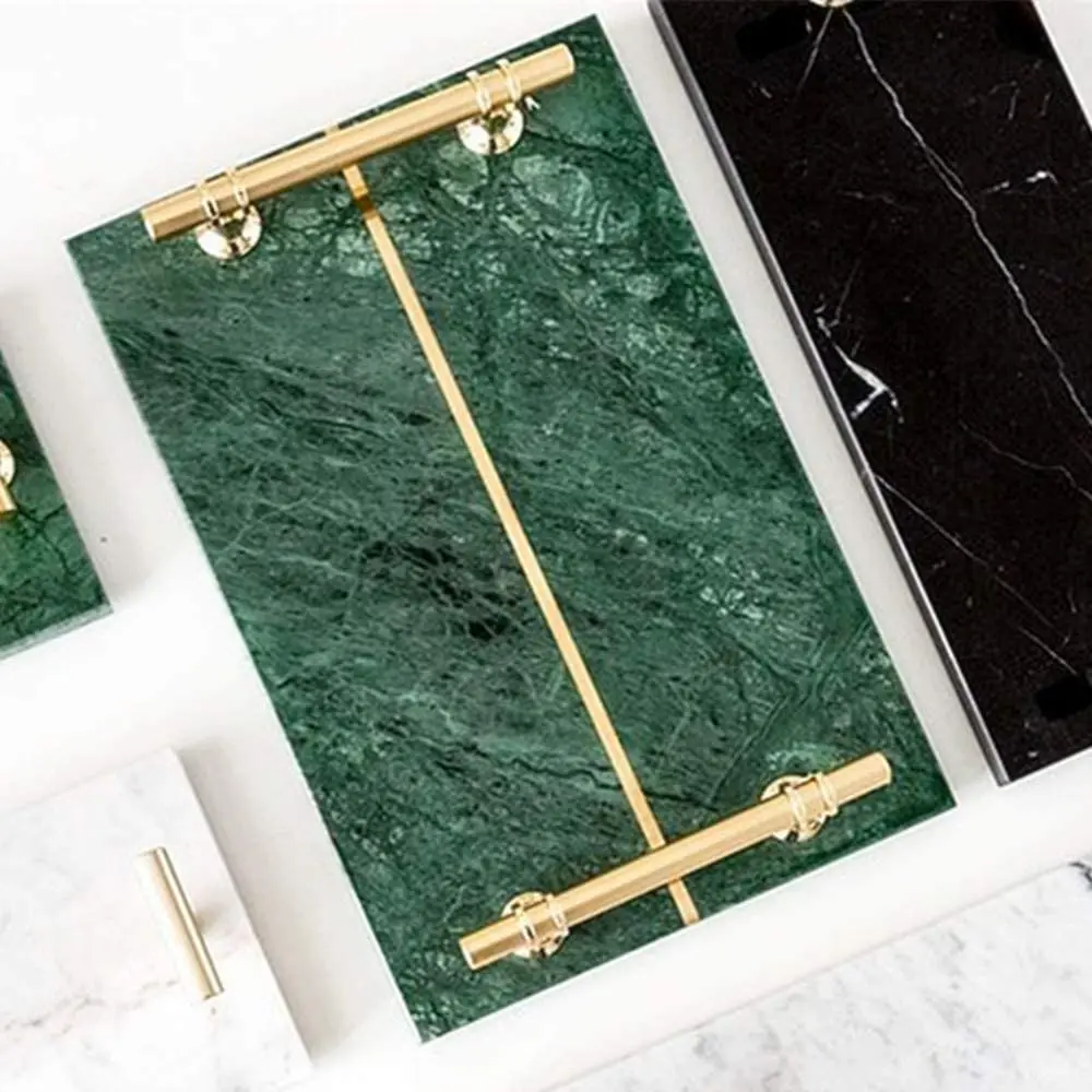 Сервисный поднос для отеля и дома из инкрустированной медной полосы натурального мрамора украшение