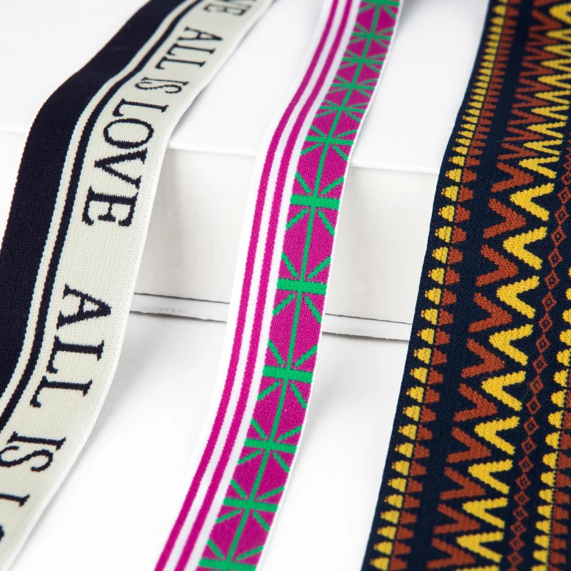 New Design 38mm Custom Printed Flat Logo Wide Jacquard Elastic Band Webbing Tape for Underwear Waistband Garment Sewing