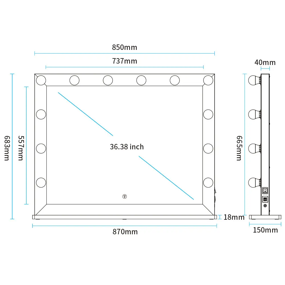 Large vanity led light up magnifying hollywood style makeup mirror lighted mirror of vanity