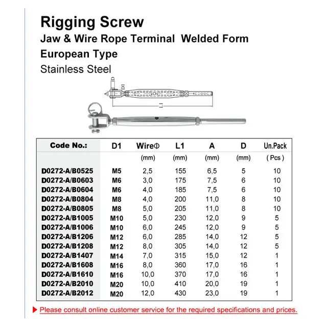 stainless steel rigging screw jaw & wire rope terminal welded form european type