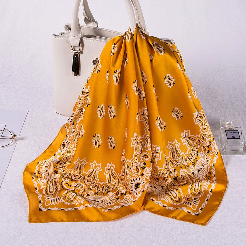 Custom digital printed head silk hair scarf bandana designer wholesale satin silk twill scarf women printing square scarves