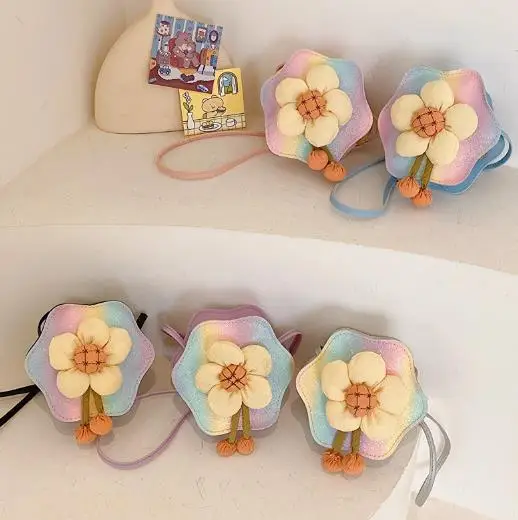 Оптовая продажа, сумка-цепочка с цветком, сумочка-цепочка для маленьких девочек, детская мини-сумочка из искусственного меха, кошелек для монет