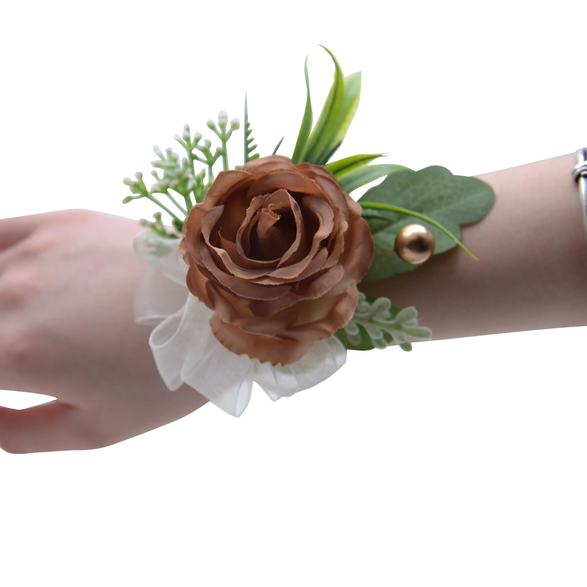 Bridal Wrist Corsage Wedding Bracelet For Bridesmaid Party Prom Ribbon Bracelet Artificial Roses Wrist Flowers