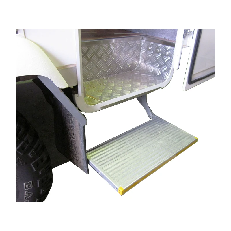 RV Motorhome Caravan Van Manual Folding Step Aluminum Alloy Trailer Truck Camper Side Step Load Capacity 200kg With LED Lights