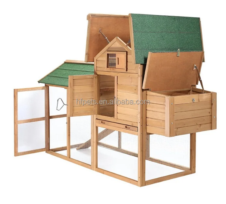 Wooden Chicken Coop Outdoor Backyard Large Fir Wood Coop with Running Fence