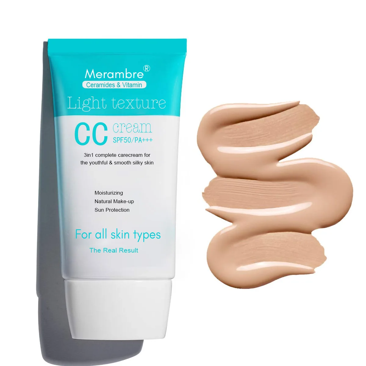 OEM ODM Private Label Light Texture 3 in 1 Youthful Smooth Silky Skin Sun Protection SPF 50+ PA+++ Sunscreen Face CC Cream