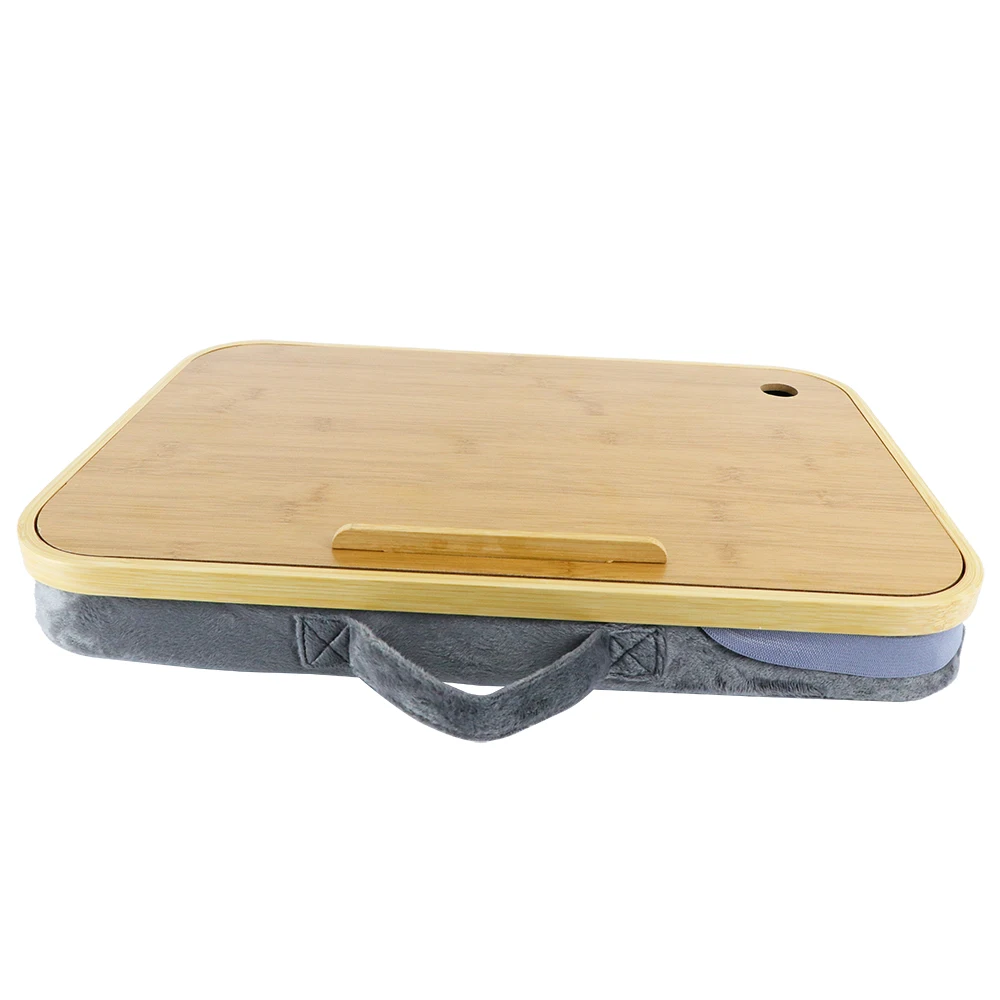 Factory Custom Bamboo Wooden Lap Tray Portable Bed Lap Desk Laptop Table With Pillow Cushion
