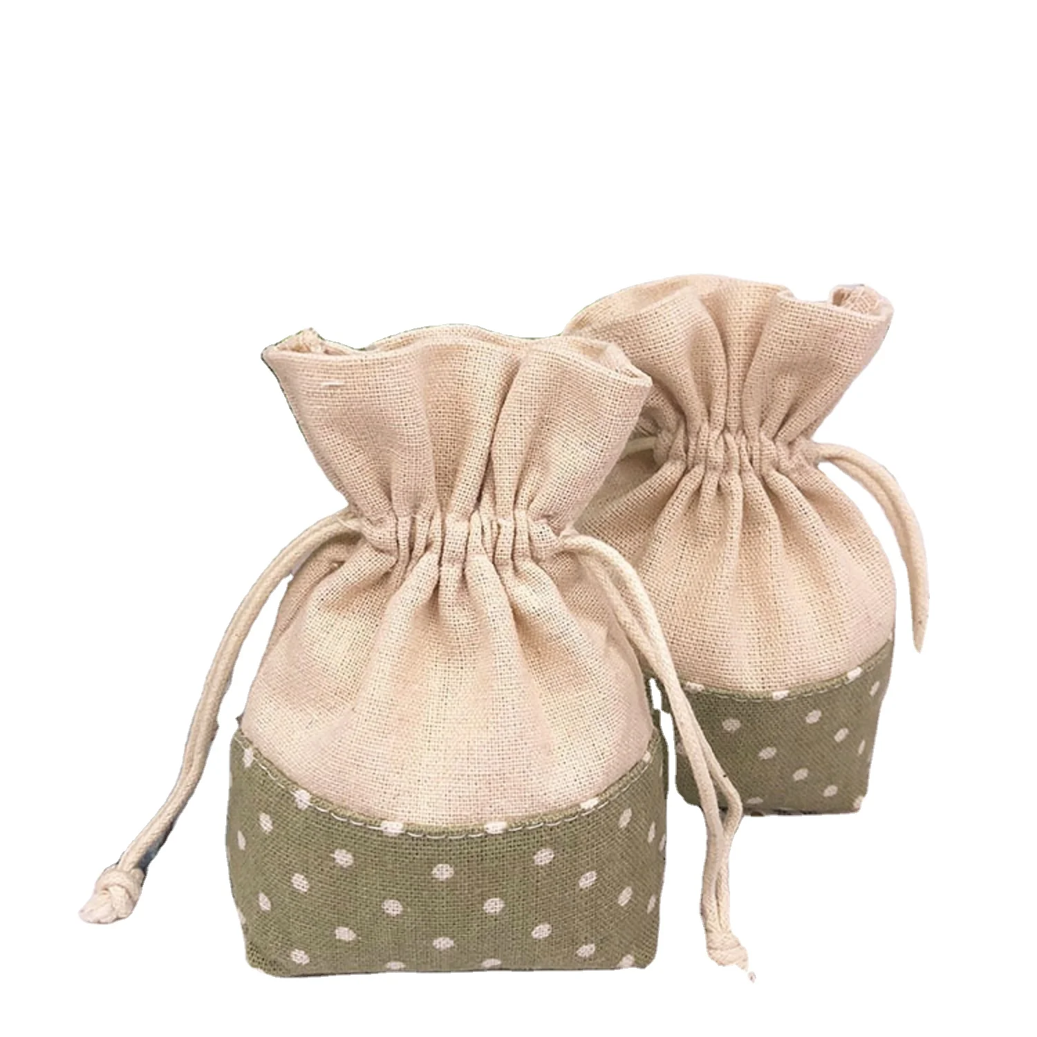 Экологичный льняной тканевый мешок в горошек со шнурком для подарков и упаковки ювелирных изделий