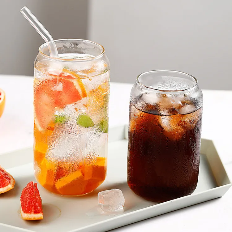 High Borosilicate Sublimation Soda Cup Beer Can Shaped Glass with Bamboo Lid and Straw Beer Mug