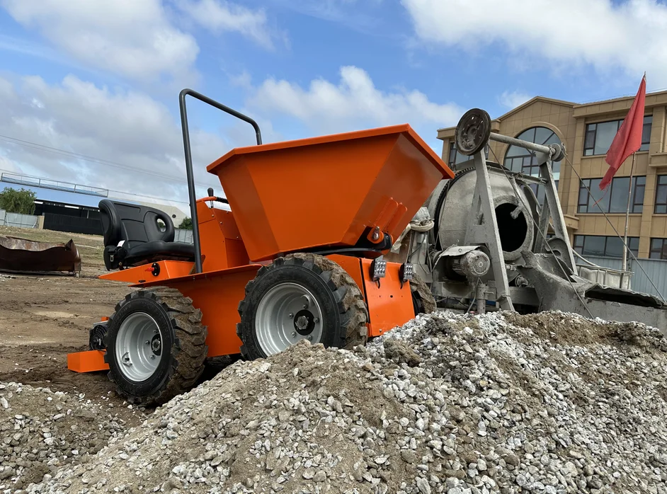 high quality 4 wheels hydraulic lift petrol mini skid steer dumper