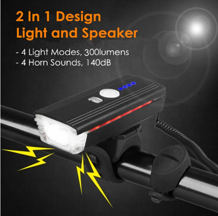 Bike Light Induction Front Light Cycling Bicycle USB Charging Warning Flashlight Handlebar Torch With Bell Head Lamp