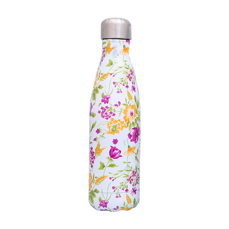 500ml flower design cola water bottle stainless steel vacuum insulate reusable custom bottle liquid