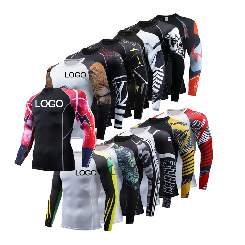 Custom Long Sleeve Sublimation Printed Rash Guard Gym Surfing Diving Mma Bjj Rash Guard For Men