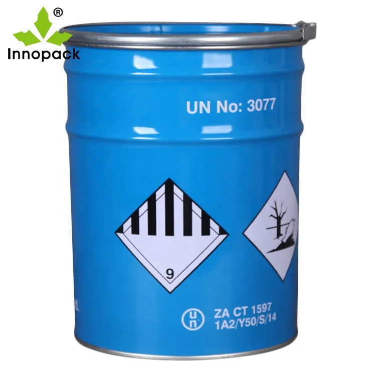 20 liter blue coating paint bucket metal paint barrel with metal ring lock lid for metal pail