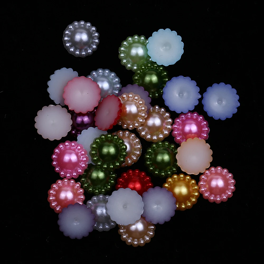 XULIN Accept Customized Mix Color 11mm 9mm Sunflower Shaped ABS Imitation Pearl Flatback Plastic Beads For Crafts