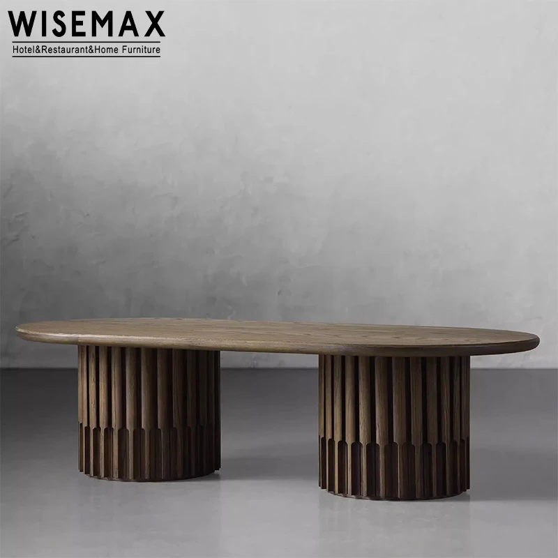 WISEMAX FURNITURE American retro style home coffee table set solid oak wood frame cylinder shaped sofa side table for livingroom