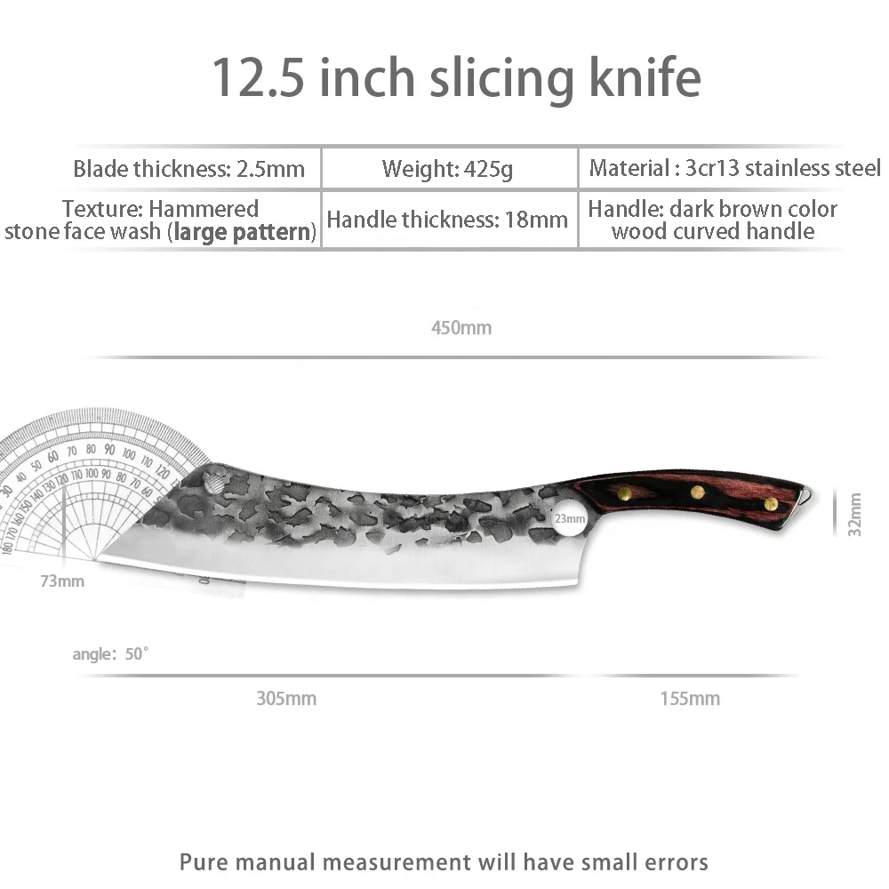 Factory Dropshipping High Carbon Steel 12.5 Inch Long Chef Knife Forged Vegetable Cooking Cleaver Cutting Slicer Meat Knife Tool