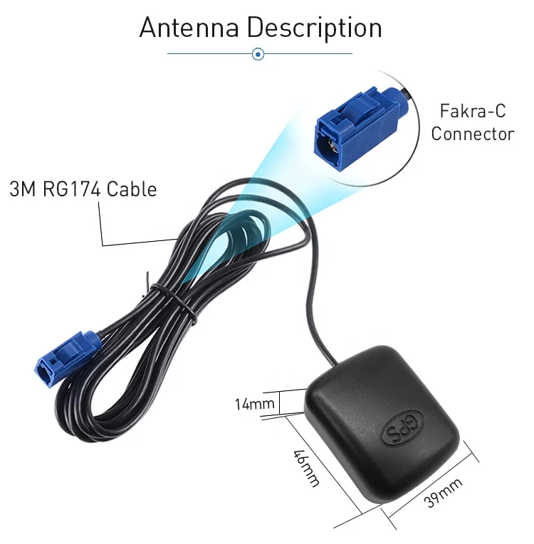 Car Navigation GPS Antenna With Fakra connector RG174 Cable  Active GPS Auto Aerial