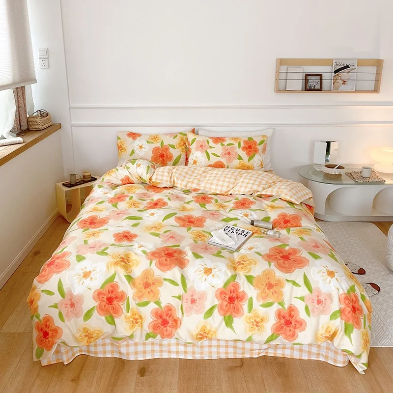 Wholesale Nordic Style blossom design bedsheets sets king size pure cotton bedsheet duvet covers