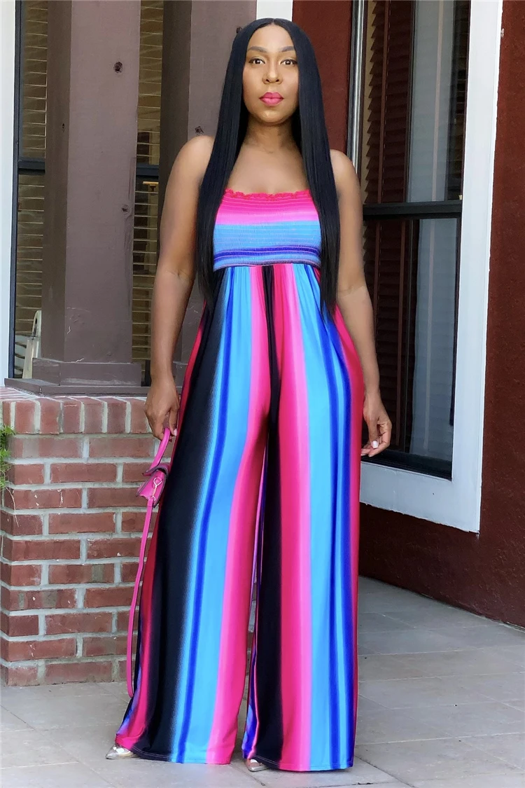 DUODUOCOLOR Summer hot sale fashion backless color printed womens loose plus size high quality sexy jumpsuit 2021 D10049