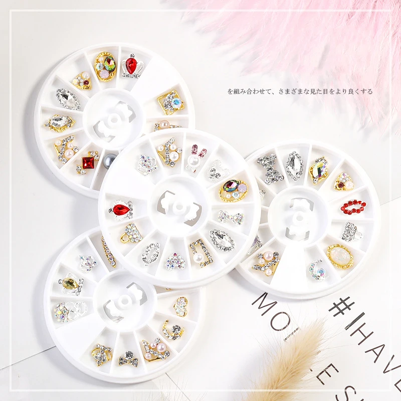 Luxury 3D  metal slice studs pearl decoration diamond sticker nail accessories decal