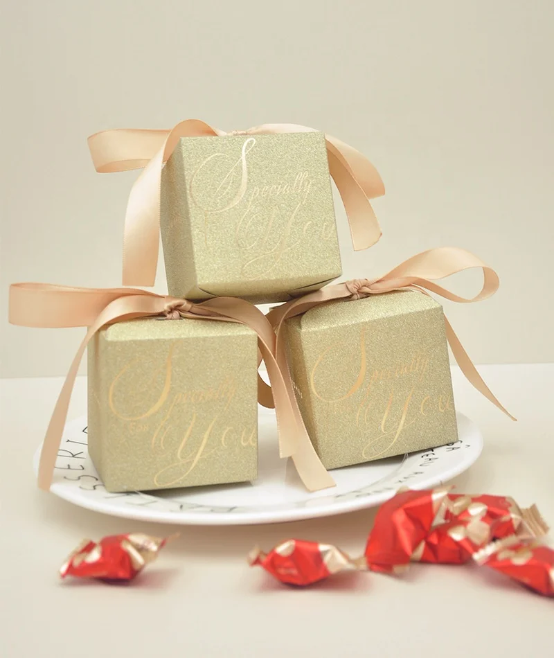 Bridal Shower Bride Hen Party Gift Holders Gold Stamping Foil Specially For You Glitter Paper Wedding Candy Box With Ribbon