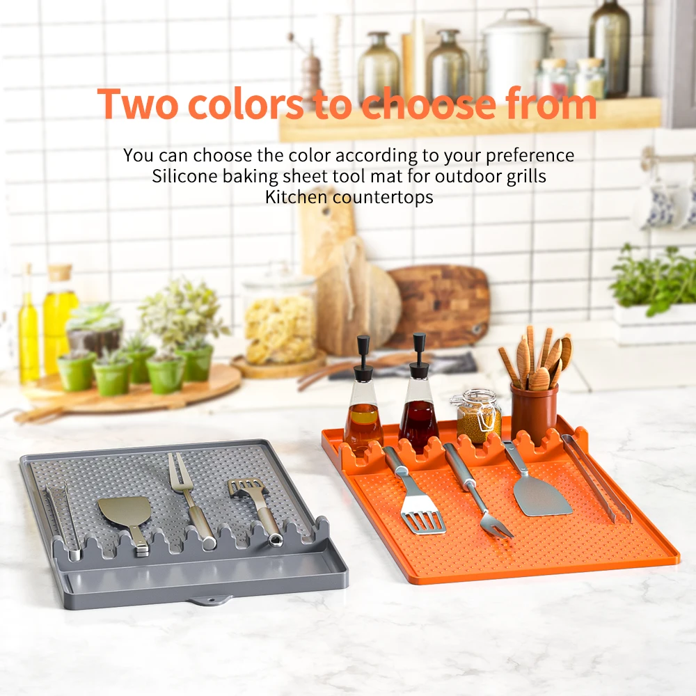 BHD Heat Resistant Silicone Mat for Griddle Tools BBQ Utensil Spatula Holder Side Shelf Mat for Outdoor Grill