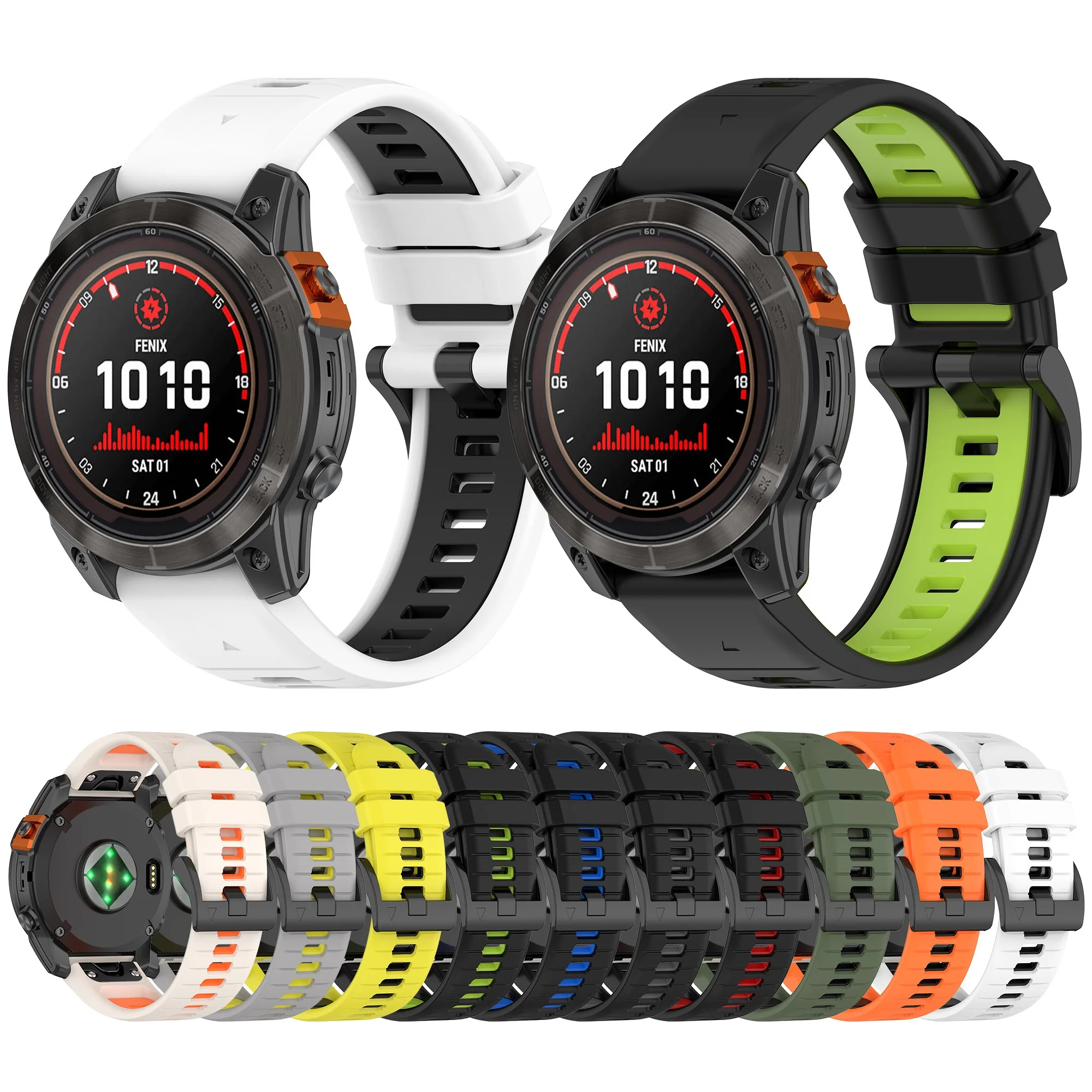 Двойной цветной мягкий силиконовый ремешок для Garmin Fenix7x Pro спортивный резиновый браслет Epix умный часов
