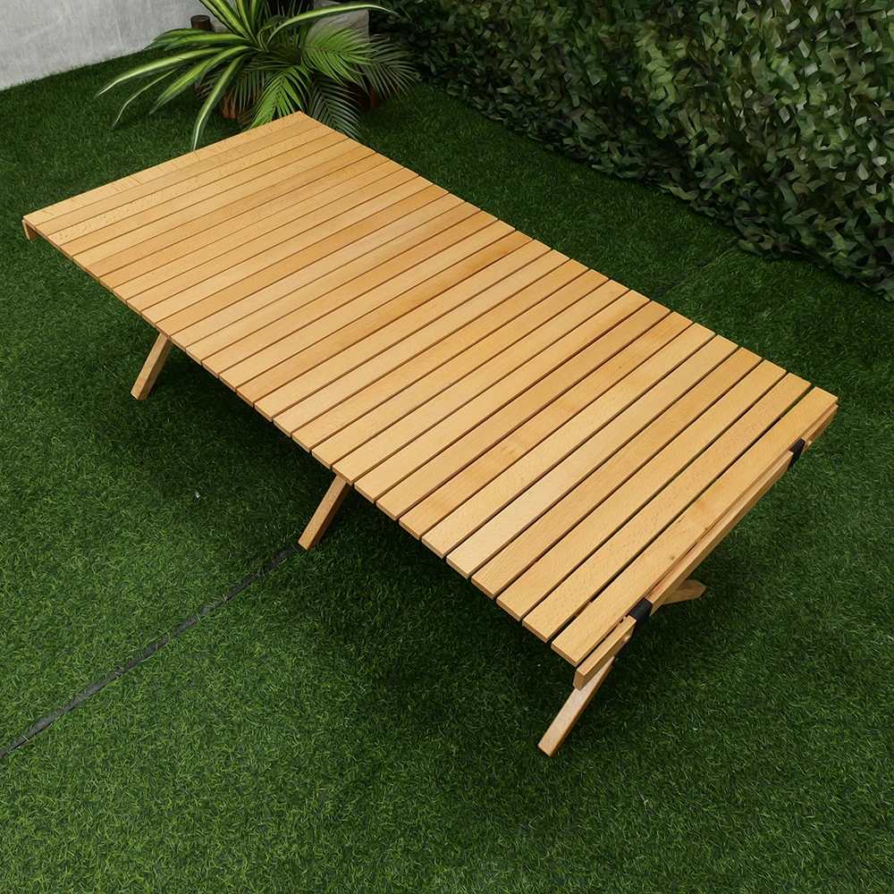 West Shore Manufactory Wholesale Portable Beech Wood Camping Picnic Table Outdoor Roll Up Camping Dining Tables