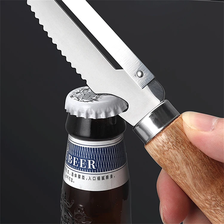 Hot Sale Find Stainless Steel Wooden Handle Silvery Multi-functional Vegetable Peeler Fish Peeler Cutting Knife Can Opener