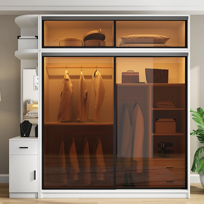 Factory Supply Aluminum Profiles Glass Silding Walk In Closet Glass 2 Door Wardrobe