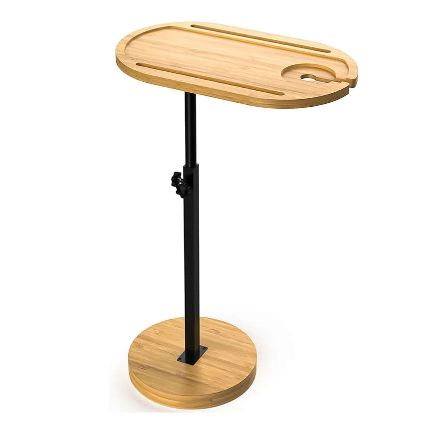 Rotating Bamboo Bath Tub Tray Table with Adjustable Height Freestanding Bath Tub Side Tray for Bedside Sofa Spa